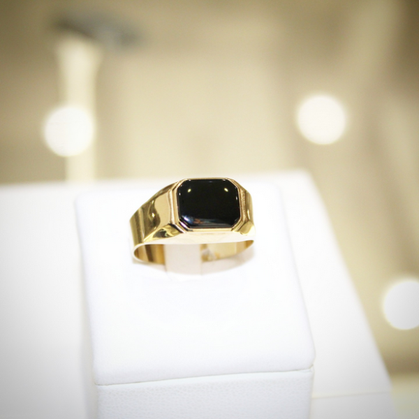 Anello Uomo oro giallo 18 kt onice nero anello maschile anello oro 750 pietra nera - immagine 2