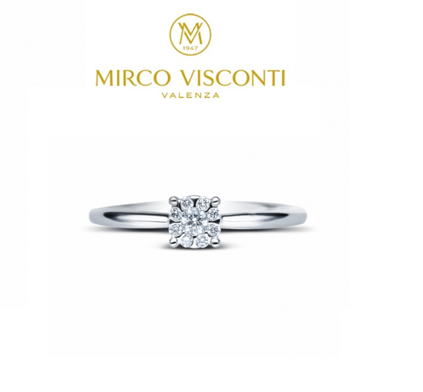 MIRCO VISCONTI anello solitario assemblato ORO BIANCO 18kt diamanti taglio brillante promessa matrimonio