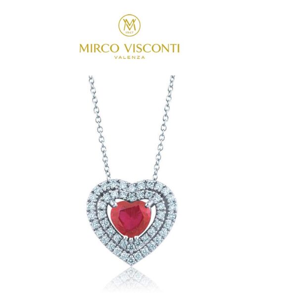 Mirco Visconti collana Cuore diamanti Rubino ct.0,42 brillanti girogola cuori