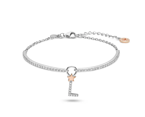 Comete Gioielli collezione stella bracciale lettera “L” iniziale bracciale rigido nome argento 925