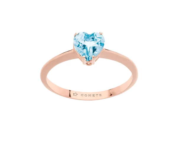 COMETE GIOIELLI anello oro rosa 18kt TOPAZIO AZZURRO taglio cuore oro 750 bimbo nascita cerimonia