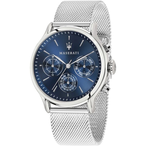 MASERATI Orologio EPOCA Uomo Acciaio quadrante blu notte CHRONOGRAFO maglia milano quarzo data