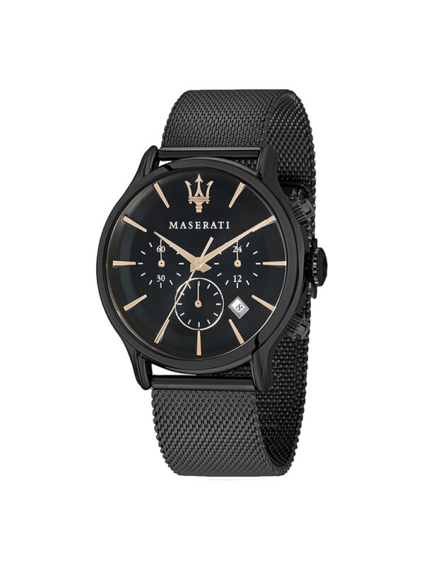 MASERATI Orologio Epoca Uomo Acciaio maglia milano nero quadrante nero quarzo CHRONOGRAFO