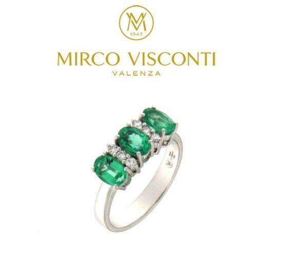 Mirco Visconti anello Smeraldi ct.1,30 diamanti taglio brillante ct.0,12 oro 18 kt veretta