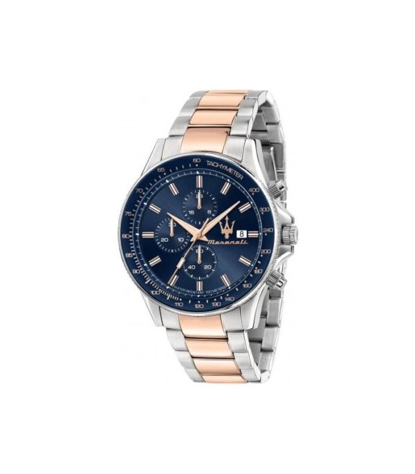 MASERATI Orologio SFIDA Uomo Acciaio bicolore quadrante blu quarzo CHRONGRAFO DATA