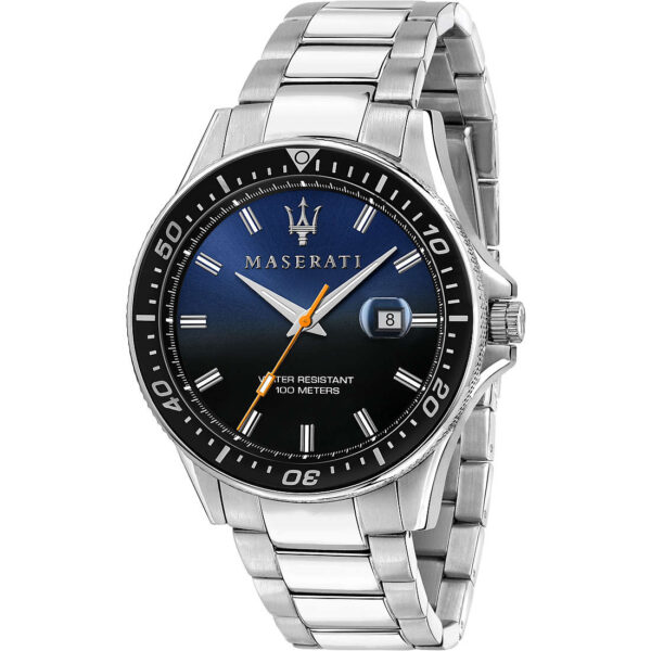 MASERATI Orologio SFIDA Uomo Acciaio quadrante blu notte ghiera nera quarzo data