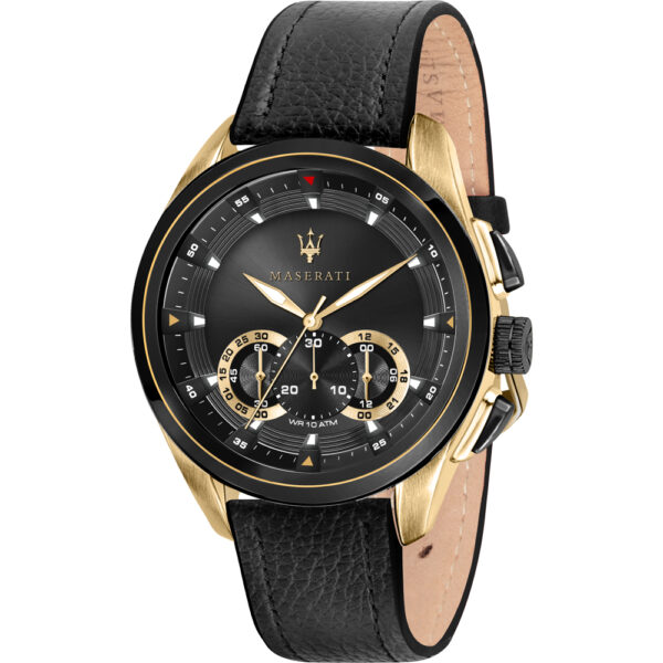 Maserati Traguardo Chrono Pelle Nero Uomo acciao pvd Dorato R8871612033