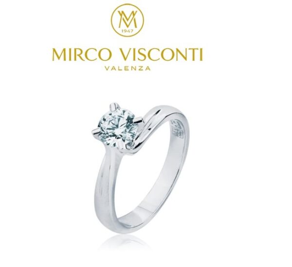 Mirco Visconti anello solitario modello valentino oro bianco 18kt 4 punte diamante taglio brillante carati ct.0,31 F color