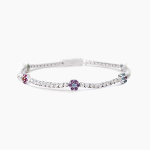 MABINA GIOIELLI BRACCIALE TENNIS DA DONNA FIOR FIORE COLORATI ZIRCONI BIANCHI 533885 MISURA 18 CM