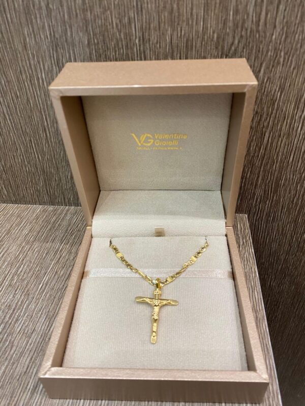 CATENA A CM 60 IN ORO GIALLO 18 KT 750 CROCE CON CRISTO