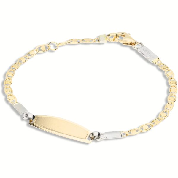 bracciale targa in oro 750 18kt maglia occhio di pernice bracciali incisione satinata bianco e giallo