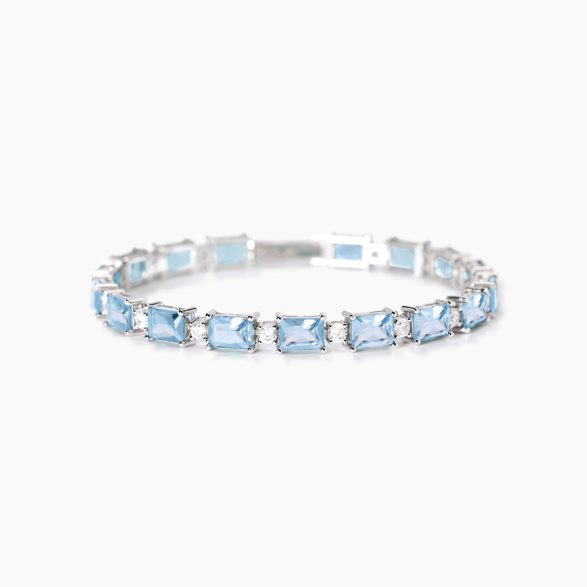 BRACCIALE MABINA ACQUAMARINA E ZIRCONI TENNIS IN ARGENTO DA DONNA NUOVO