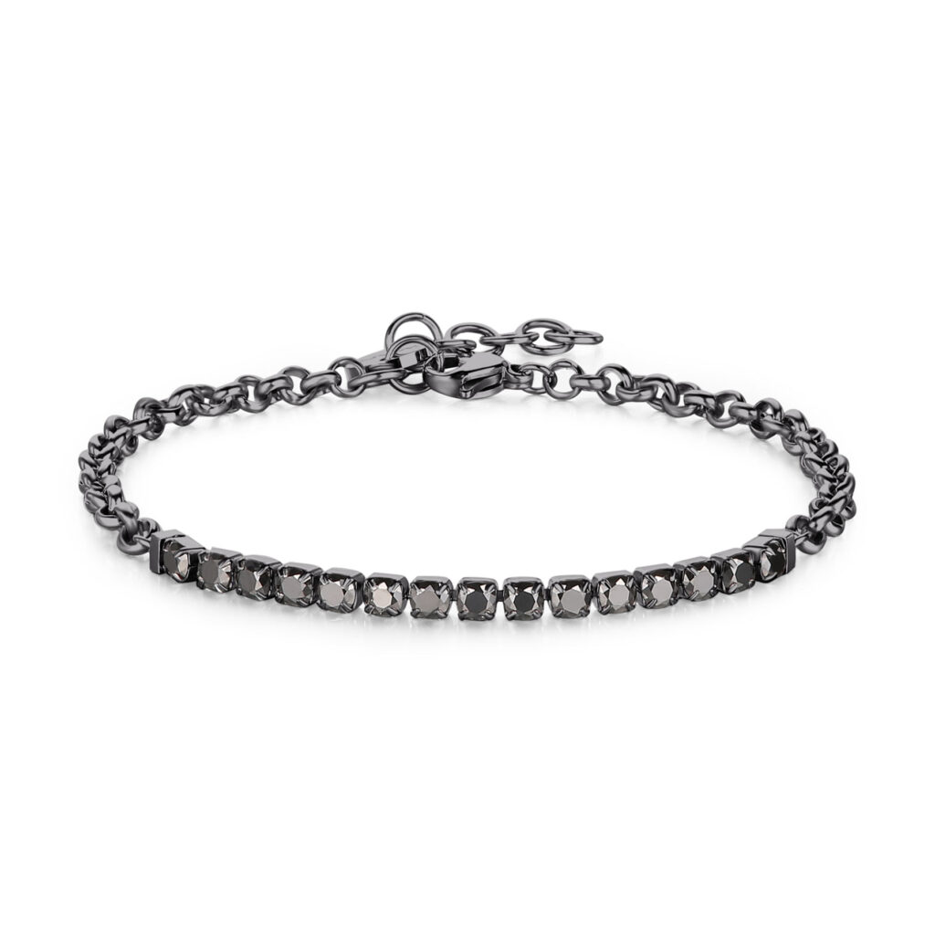 Bracciale tennis nero S'Agapò TRICKY STK04 – Eleganza e Stile in un Accessorio Unico Il bracciale TRICKY STK04 di S'Agapò è il perfetto connubio tra modernità e raffinatezza. Realizzato in acciaio 316L di alta qualità, è arricchito da una finitura PVD rutenio,